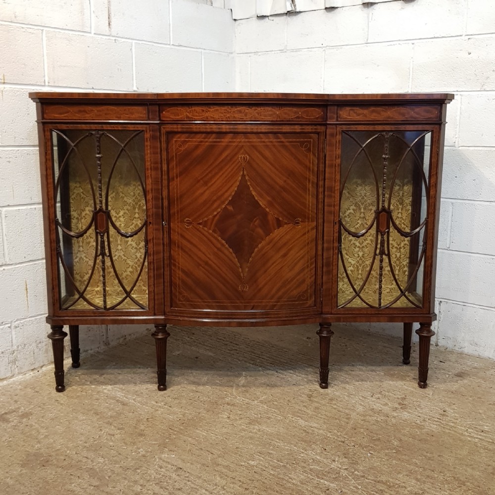 ANTIQUE EDWARDIAN MAHOGANY INLAID BOW FRONT DISPLAY CABINET C1900 View III