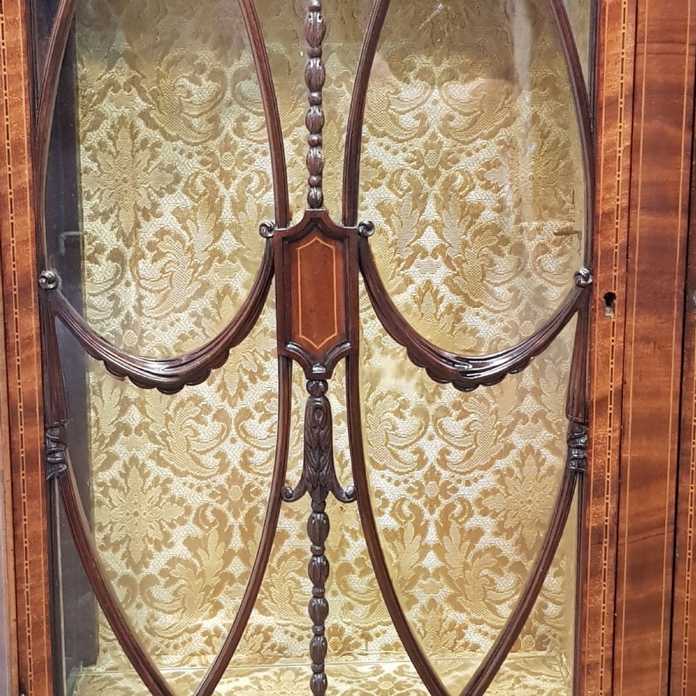 ANTIQUE EDWARDIAN MAHOGANY INLAID BOW FRONT DISPLAY CABINET C1900 View V