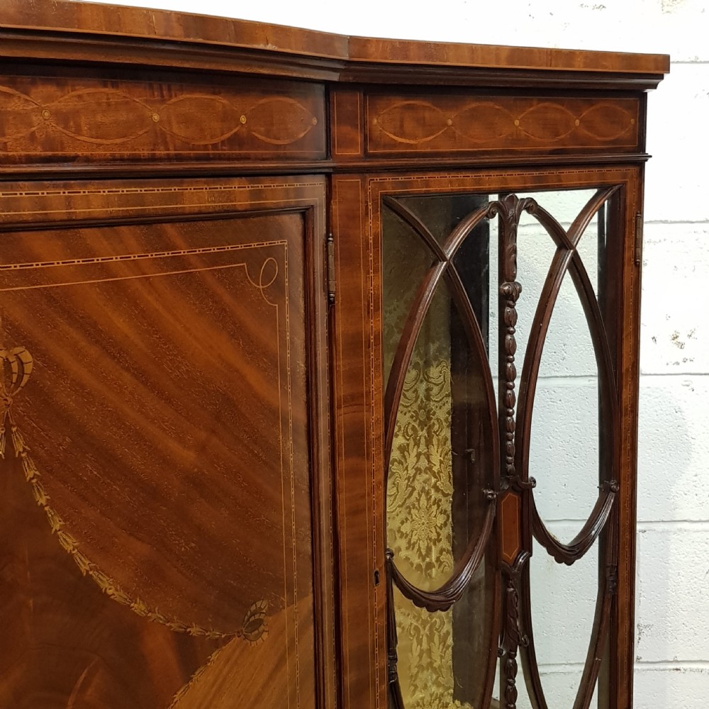 ANTIQUE EDWARDIAN MAHOGANY INLAID BOW FRONT DISPLAY CABINET C1900 View VII