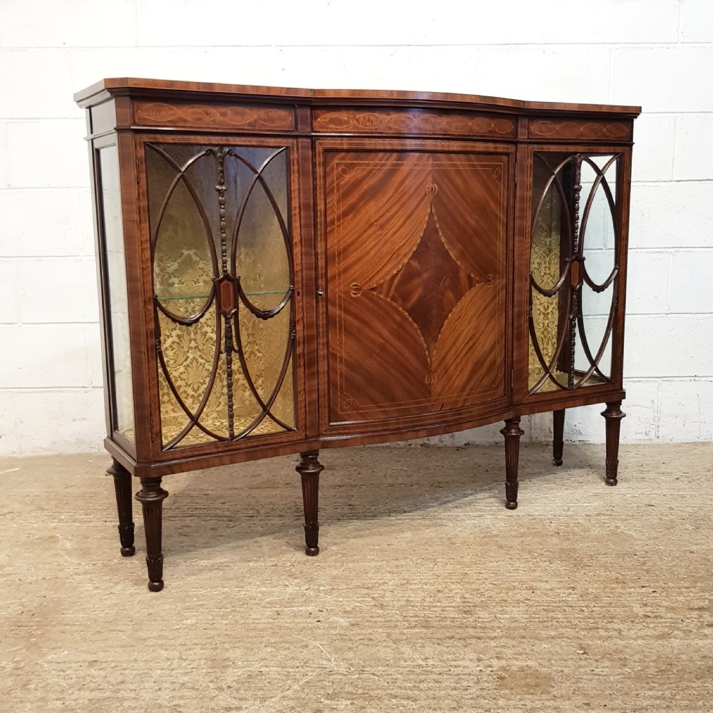 ANTIQUE EDWARDIAN MAHOGANY INLAID BOW FRONT DISPLAY CABINET C1900 View X