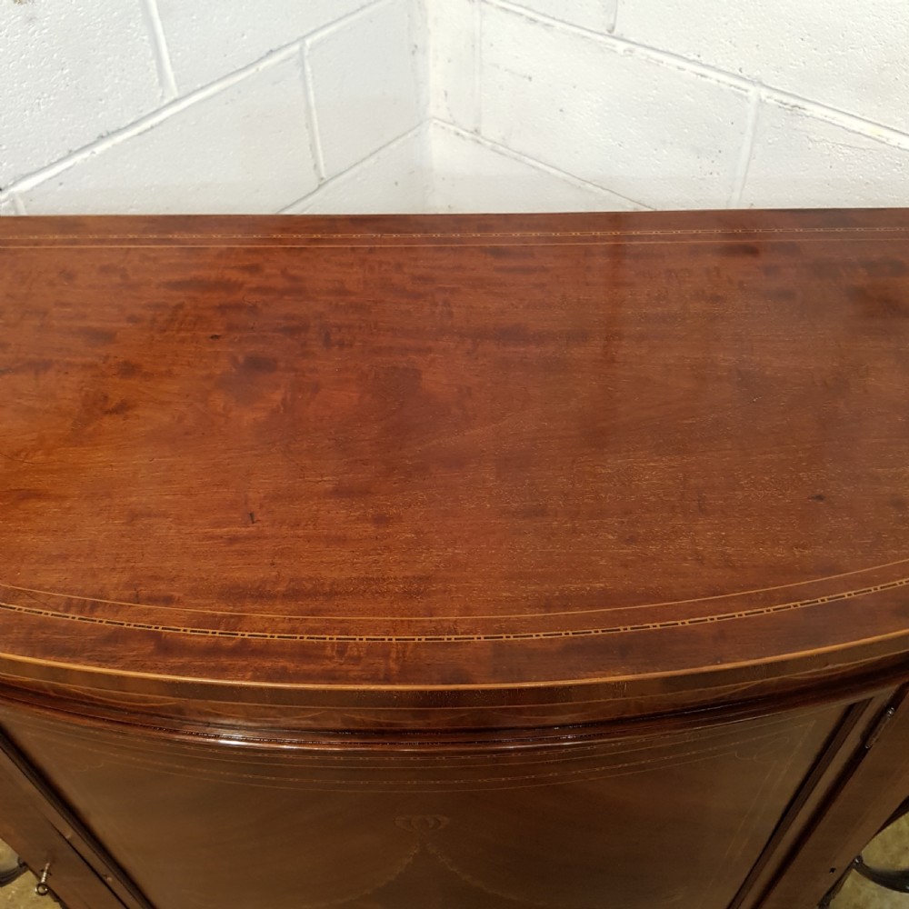 ANTIQUE EDWARDIAN MAHOGANY INLAID BOW FRONT DISPLAY CABINET C1900 View XII