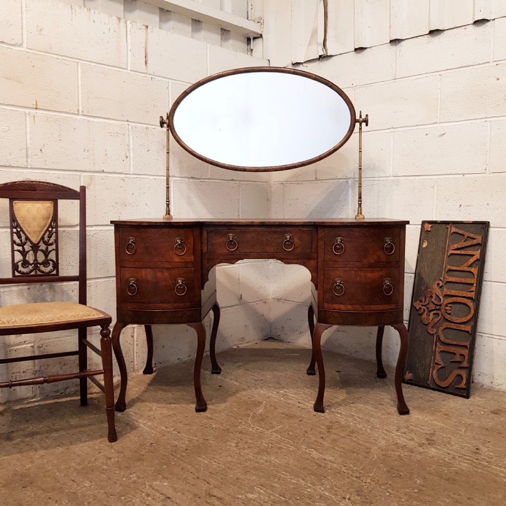 ANTIQUE BURR WALNUT SERPENTINE SHAPED DRESSING TABLE C1920