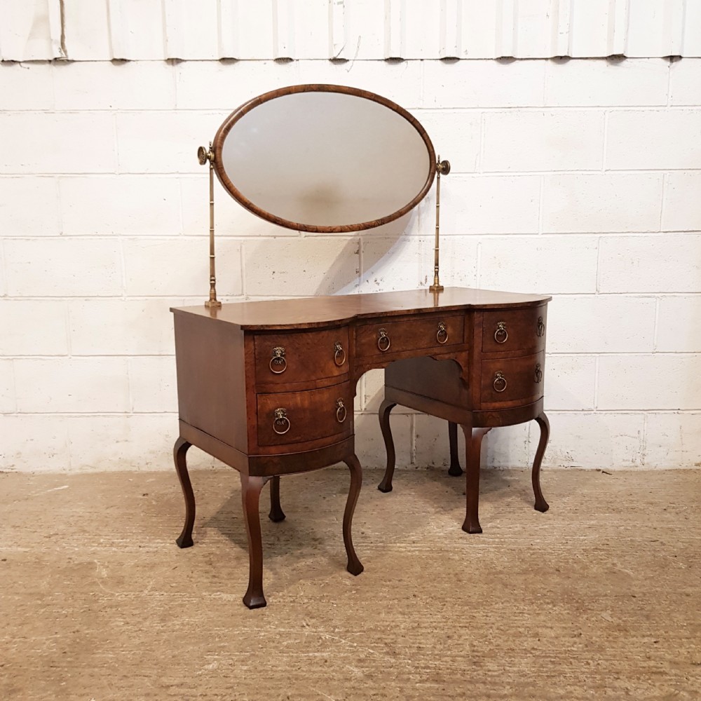 ANTIQUE BURR WALNUT SERPENTINE SHAPED DRESSING TABLE C1920 View IV