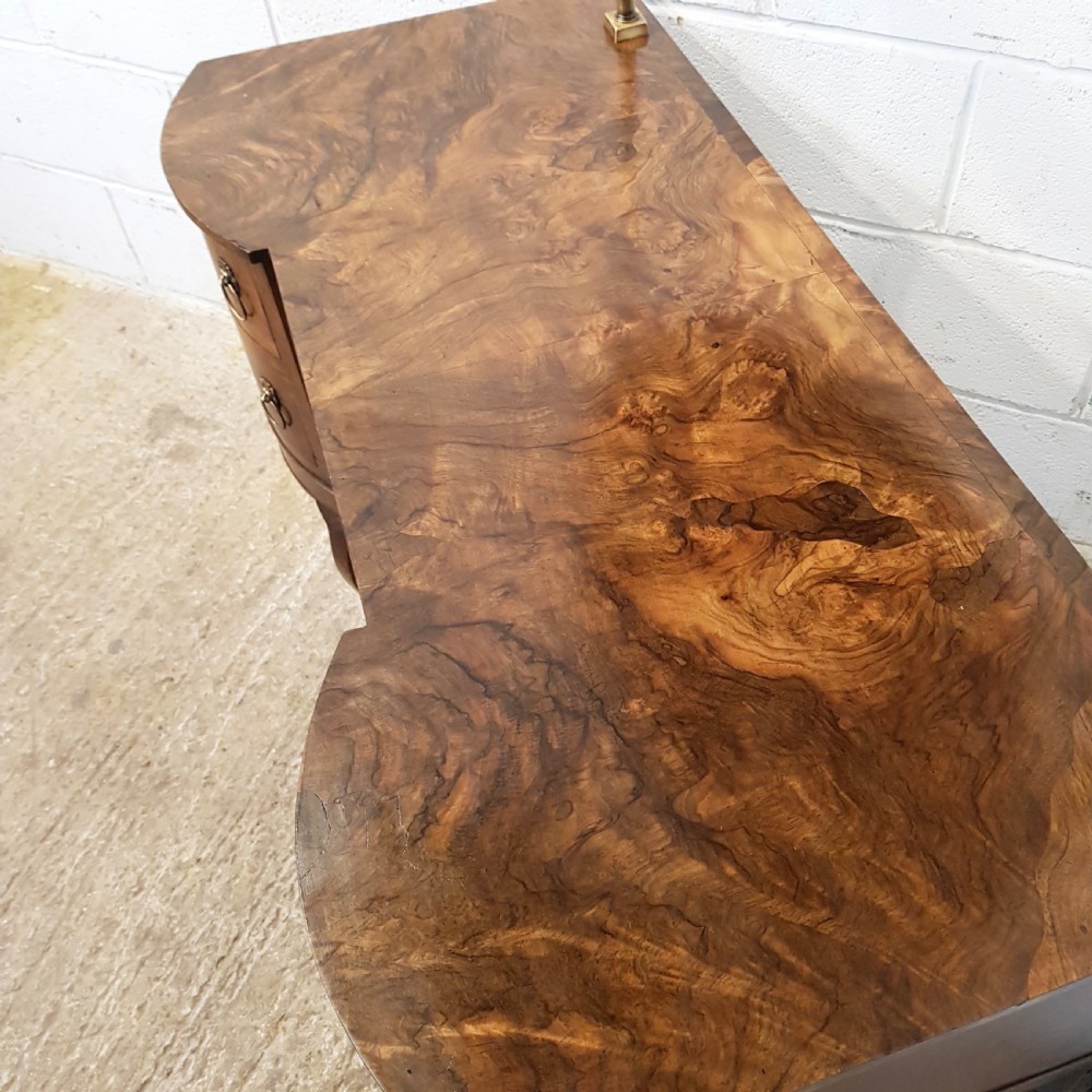 ANTIQUE BURR WALNUT SERPENTINE SHAPED DRESSING TABLE C1920 View V