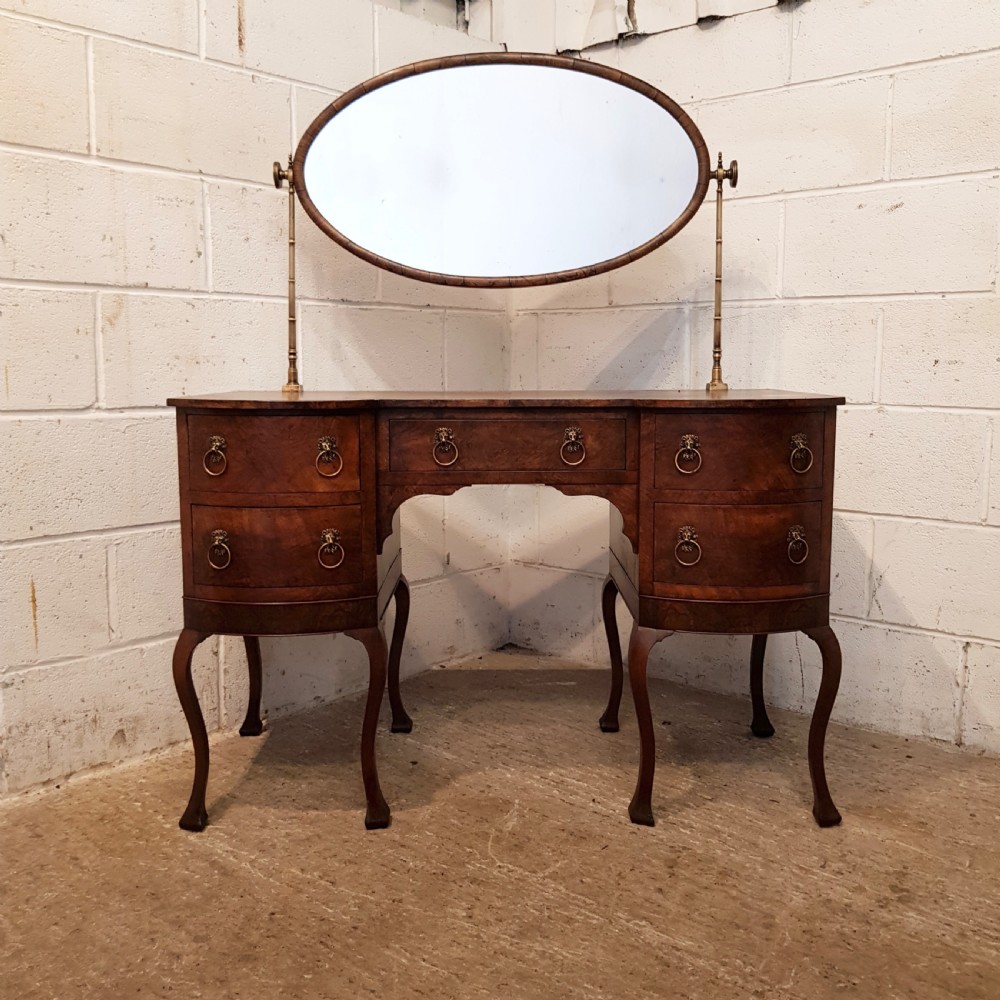 ANTIQUE BURR WALNUT SERPENTINE SHAPED DRESSING TABLE C1920 View VII