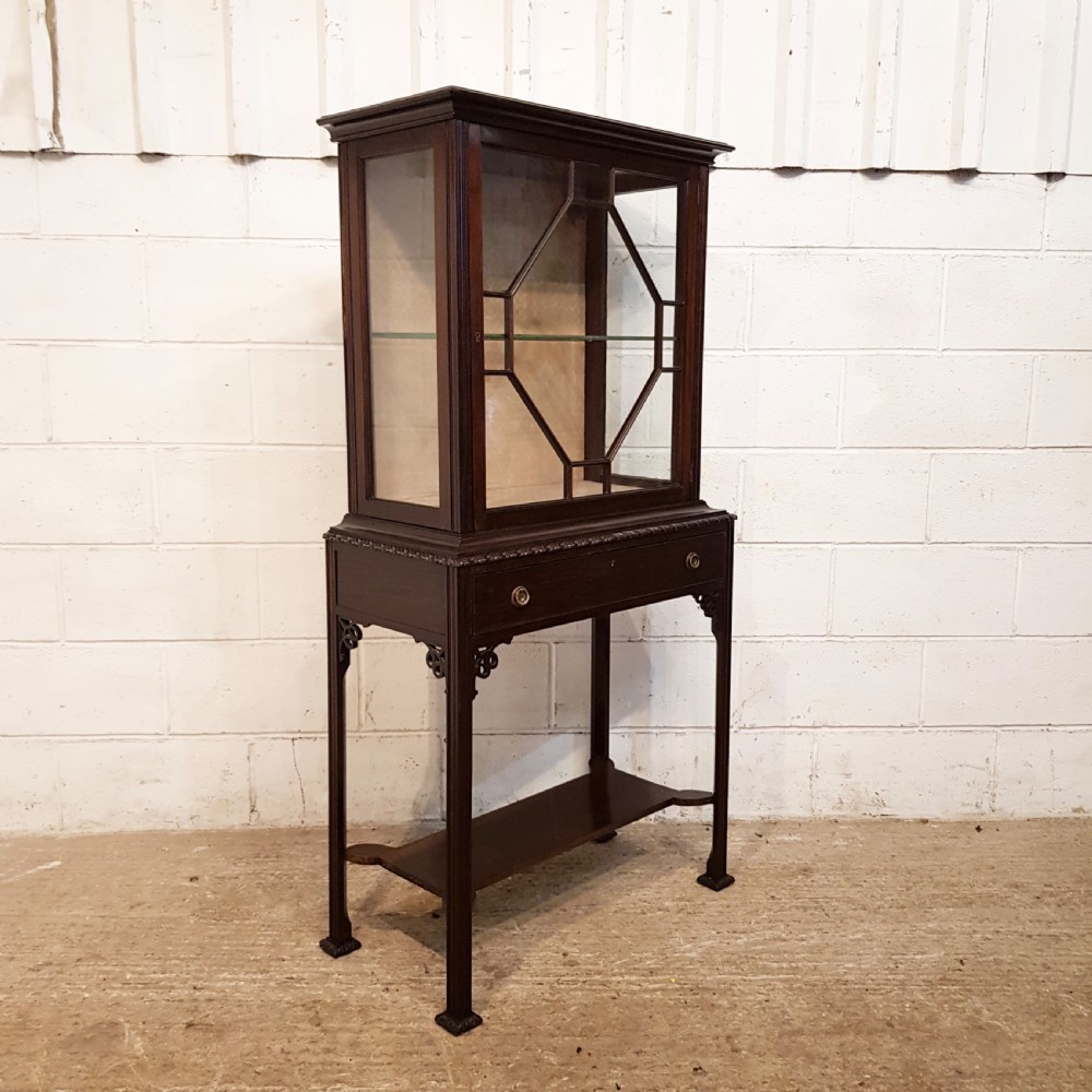 ANTIQUE EDWARDIAN CHIPPENDALE MAHOGANY ASTRAGAL GLAZED  DISPLAY CABINET C1900 View V