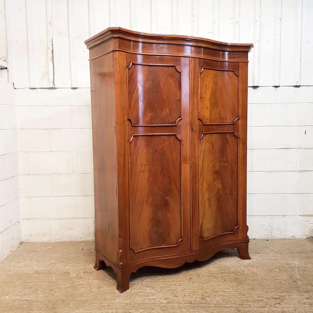 ANTIQUE EDWARDIAN MAHOGANY SERPENTINE FRONTED DOUBLE WARDROBE c1900 View VI