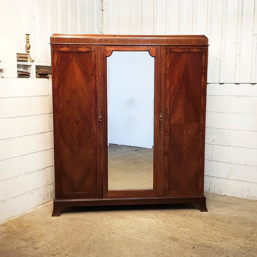 ANTIQUE EDWARDIAN INLAID MAHOGANY TRIPLE WARDROBE C1900 View III