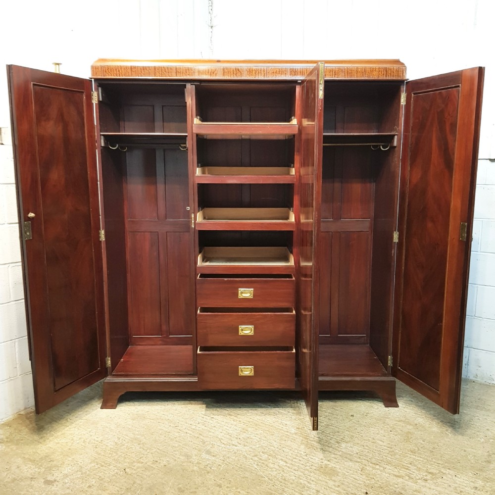 ANTIQUE EDWARDIAN INLAID MAHOGANY TRIPLE WARDROBE C1900 View V