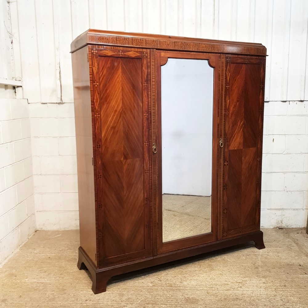 ANTIQUE EDWARDIAN INLAID MAHOGANY TRIPLE WARDROBE C1900 View VII
