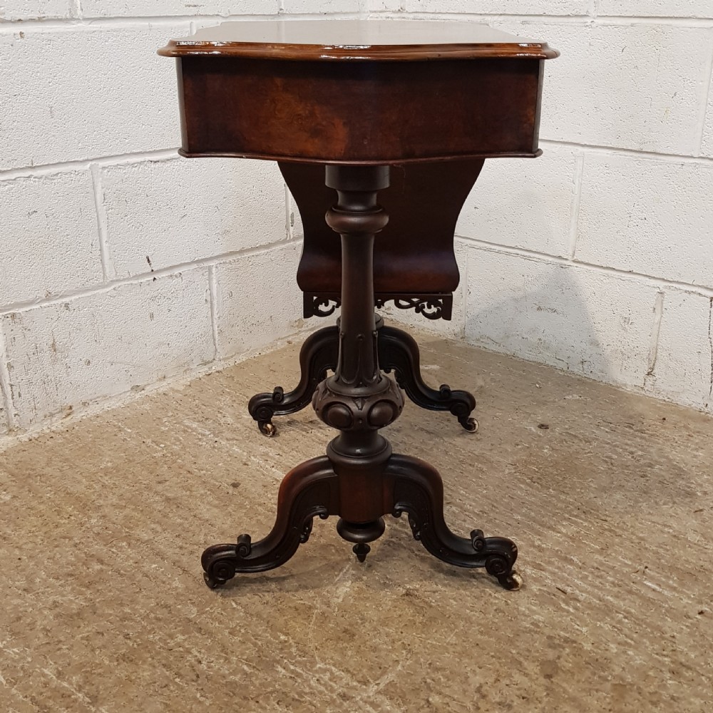 ANTIQUE VICTORIAN BURR WALNUT WORK TABLE WITH WRITING SLOPE C1880 View VI