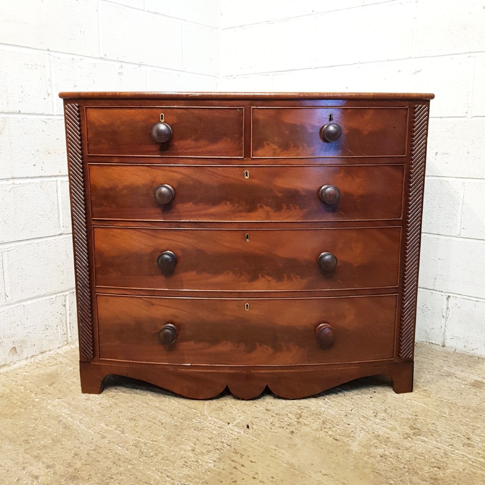 ANTIQUE VICTORIAN MAHOGANY BOW FRONT CHEST OF DRAWERS C1880 View VI