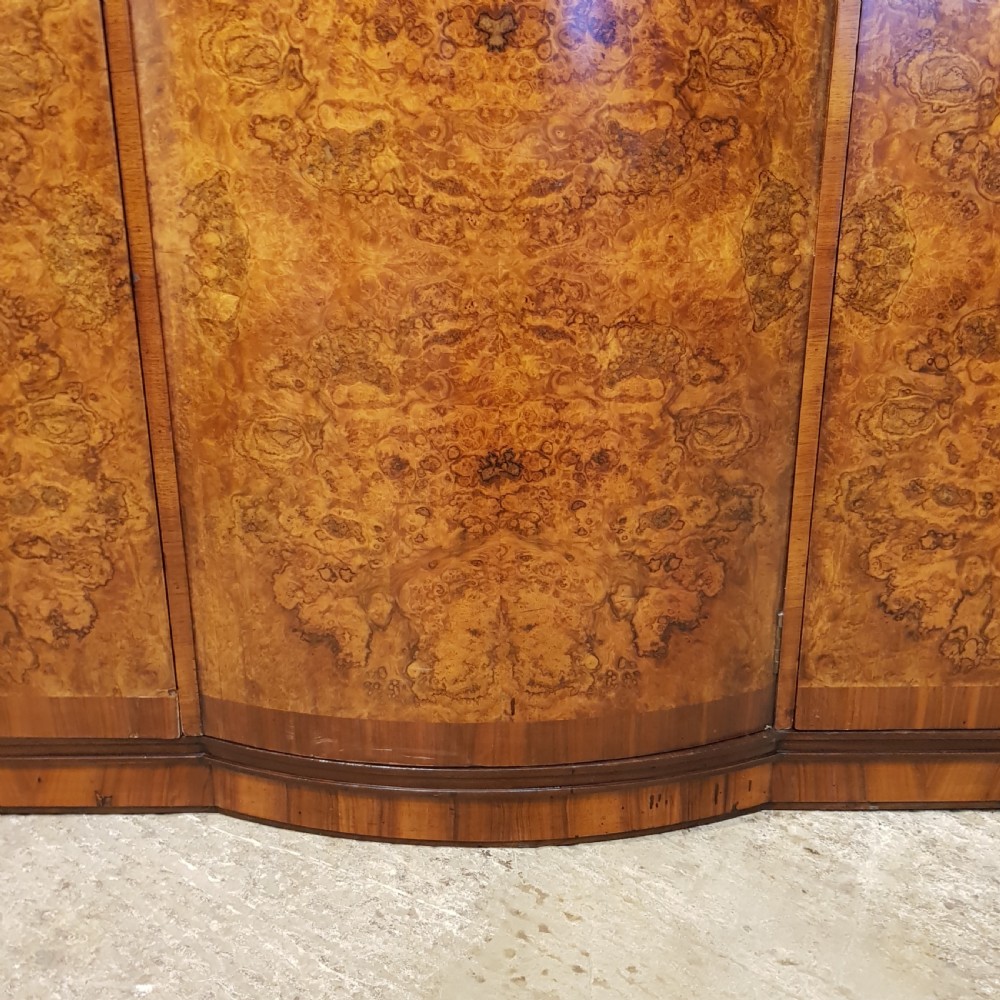 ANTIQUE BURR WALNUT SERPENTINE SHAPED TRIPLE WARDROBE C1920 View V