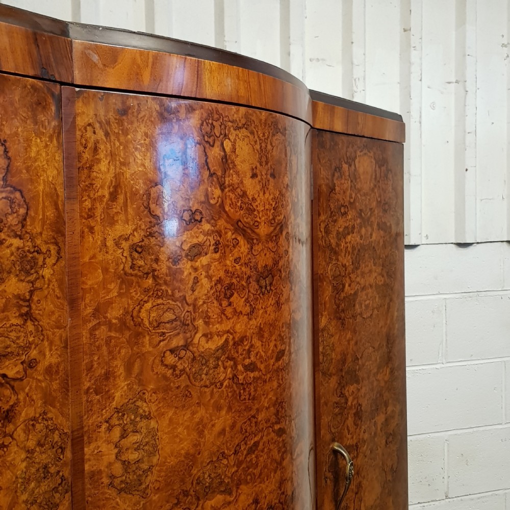 ANTIQUE BURR WALNUT SERPENTINE SHAPED TRIPLE WARDROBE C1920 View VIII