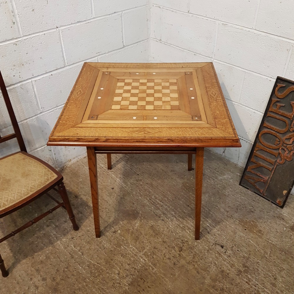 ANTIQUE ARTS & CRAFTS INLAID GAMES TABLE C1900
