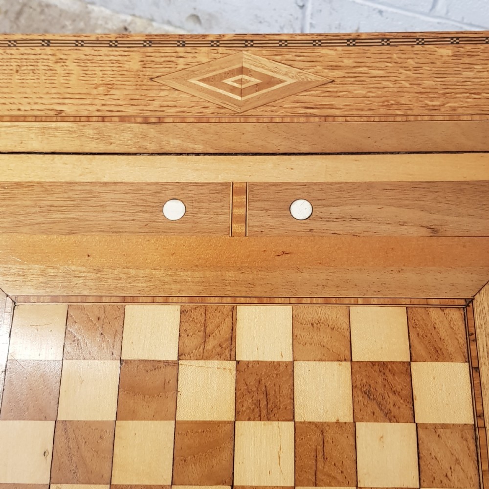 ANTIQUE ARTS & CRAFTS INLAID GAMES TABLE C1900 View II