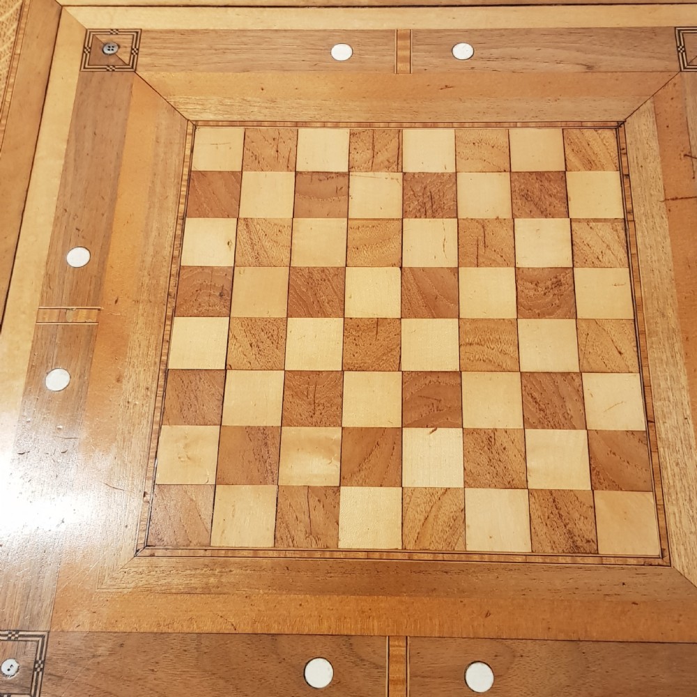 ANTIQUE ARTS & CRAFTS INLAID GAMES TABLE C1900 View III
