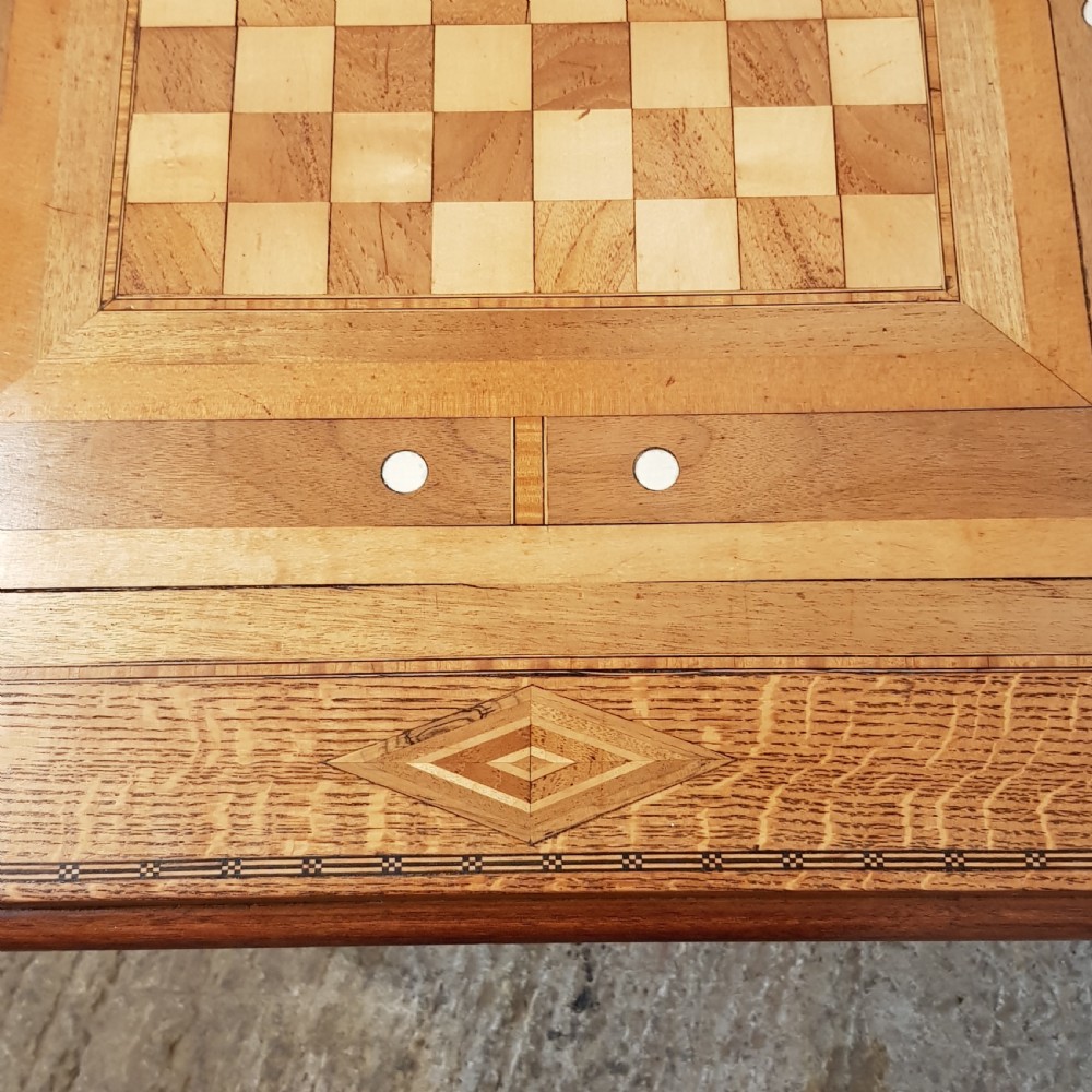 ANTIQUE ARTS & CRAFTS INLAID GAMES TABLE C1900 View V