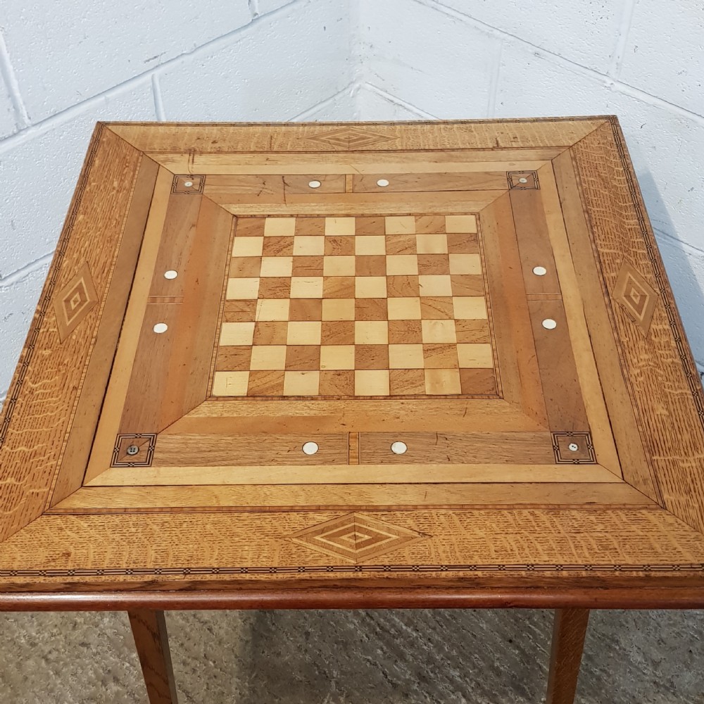 ANTIQUE ARTS & CRAFTS INLAID GAMES TABLE C1900 View VI
