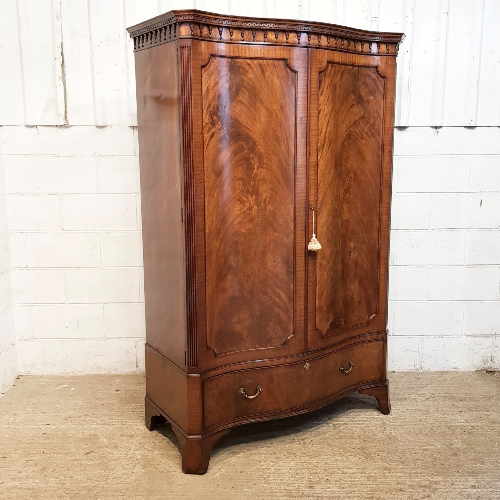ANTIQUE EDWARDIAN SERPENTINE SHAPED MAHOGANY DOUBLE WARDROBE C1900 View V