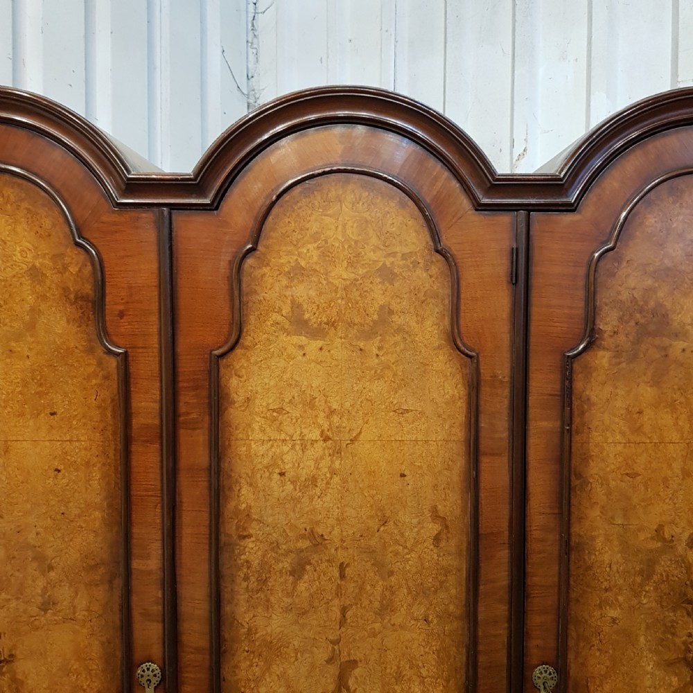 ANTIQUE BURR WALNUT DOME TOP TRIPLE WARDROBE C 1920 View II