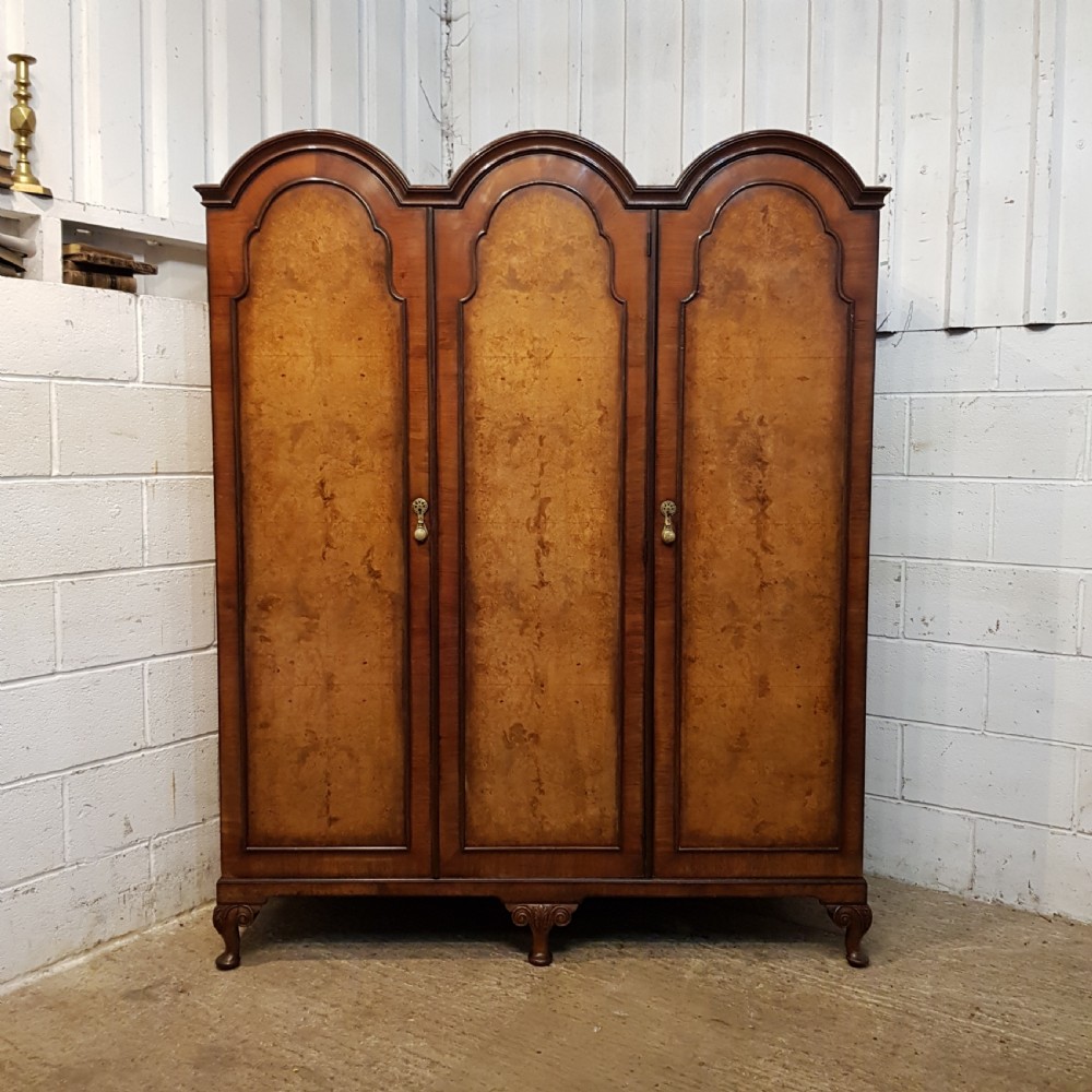 ANTIQUE BURR WALNUT DOME TOP TRIPLE WARDROBE C 1920 View IV