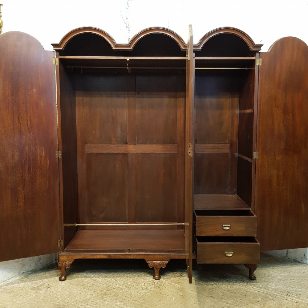 ANTIQUE BURR WALNUT DOME TOP TRIPLE WARDROBE C 1920 View V