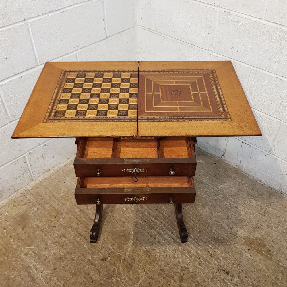 ANTIQUE 19TH CENTURY FRENCH PARQUETRY & INLAID FOLD OVER GAMES SIDE TABLE C1880 View V