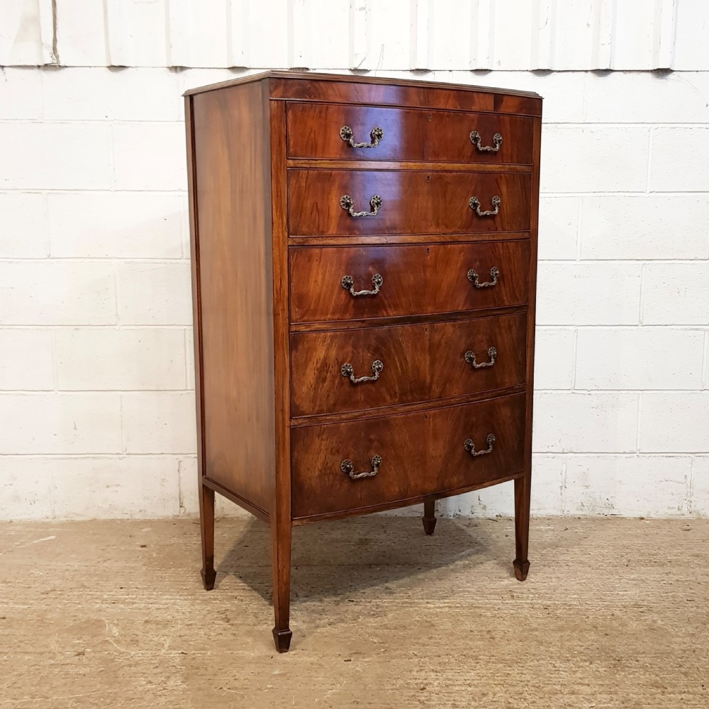 ANTIQUE EDWARDIAN MAHOGANY BOW FRONT TALL BOY CHEST OF DRAWERS C1900 View II