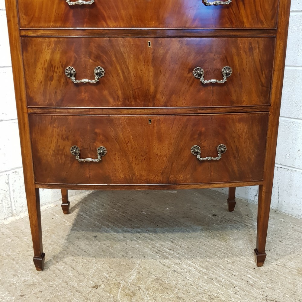 ANTIQUE EDWARDIAN MAHOGANY BOW FRONT TALL BOY CHEST OF DRAWERS C1900 View III
