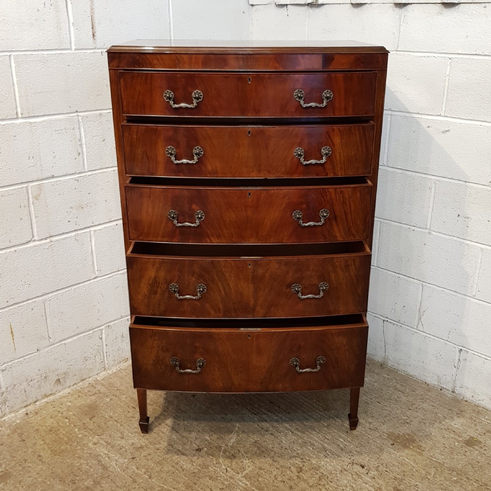 ANTIQUE EDWARDIAN MAHOGANY BOW FRONT TALL BOY CHEST OF DRAWERS C1900 View IV