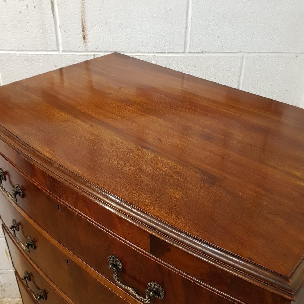 ANTIQUE EDWARDIAN MAHOGANY BOW FRONT TALL BOY CHEST OF DRAWERS C1900 View V