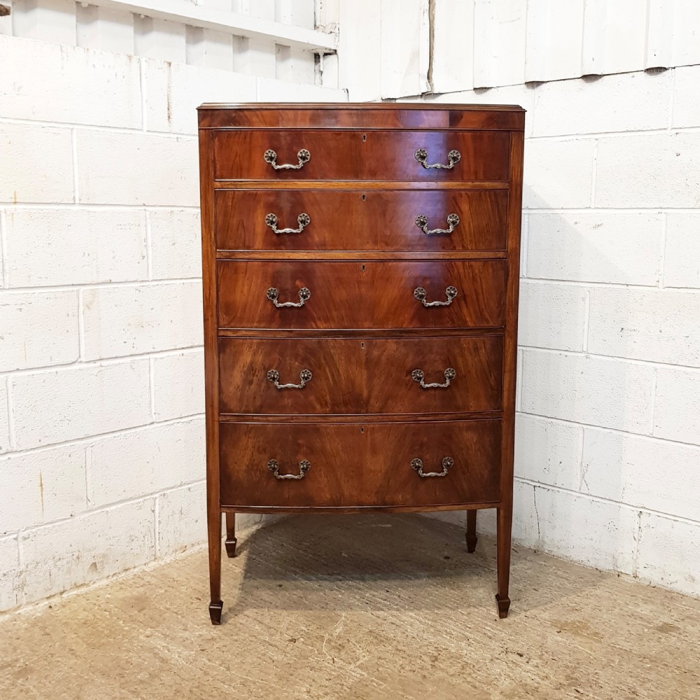 ANTIQUE EDWARDIAN MAHOGANY BOW FRONT TALL BOY CHEST OF DRAWERS C1900 View VII