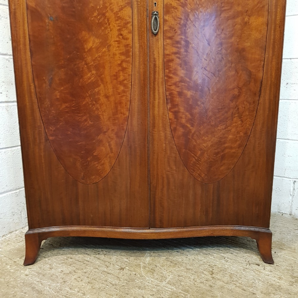 ANTIQUE MAHOGANY SERPENTINE FRONT MAHOGANY DOUBLE WARDROBE C1920 View III