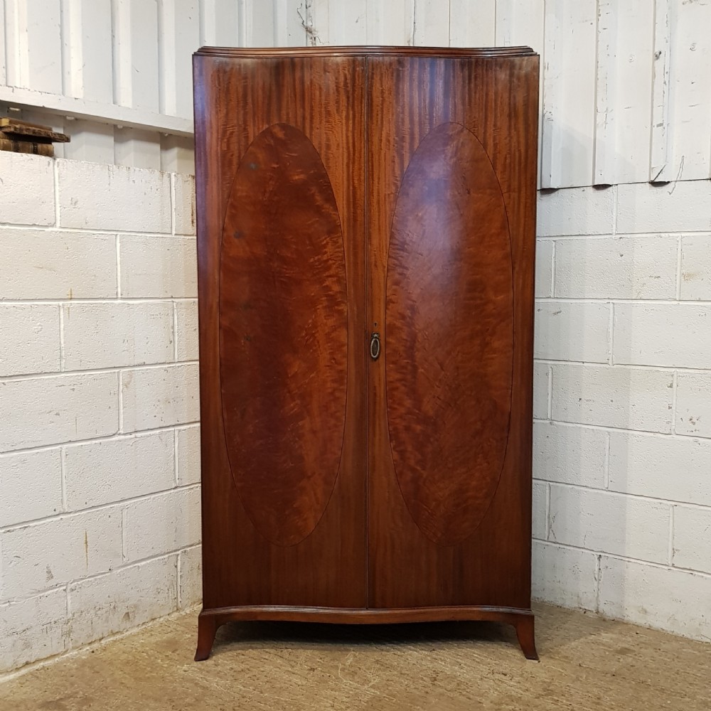 ANTIQUE MAHOGANY SERPENTINE FRONT MAHOGANY DOUBLE WARDROBE C1920 View IV