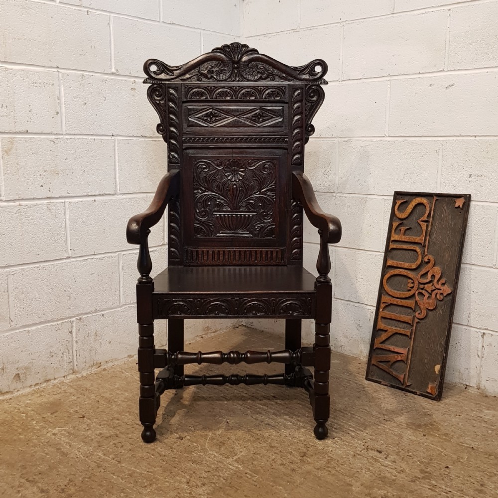 ANTIQUE VICTORIAN CARVED OAK WAINSCOT CHAIR C1860 