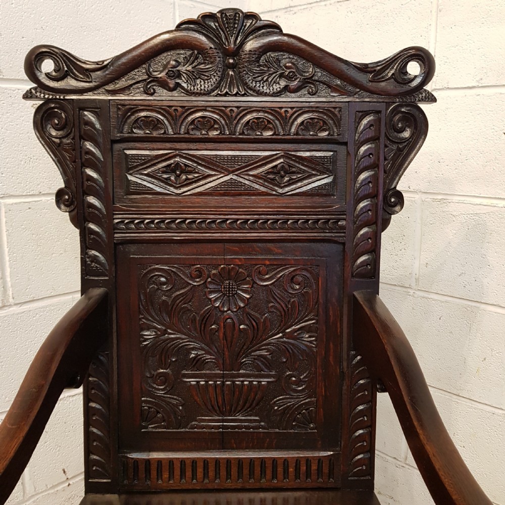 ANTIQUE VICTORIAN CARVED OAK WAINSCOT CHAIR C1860  View II