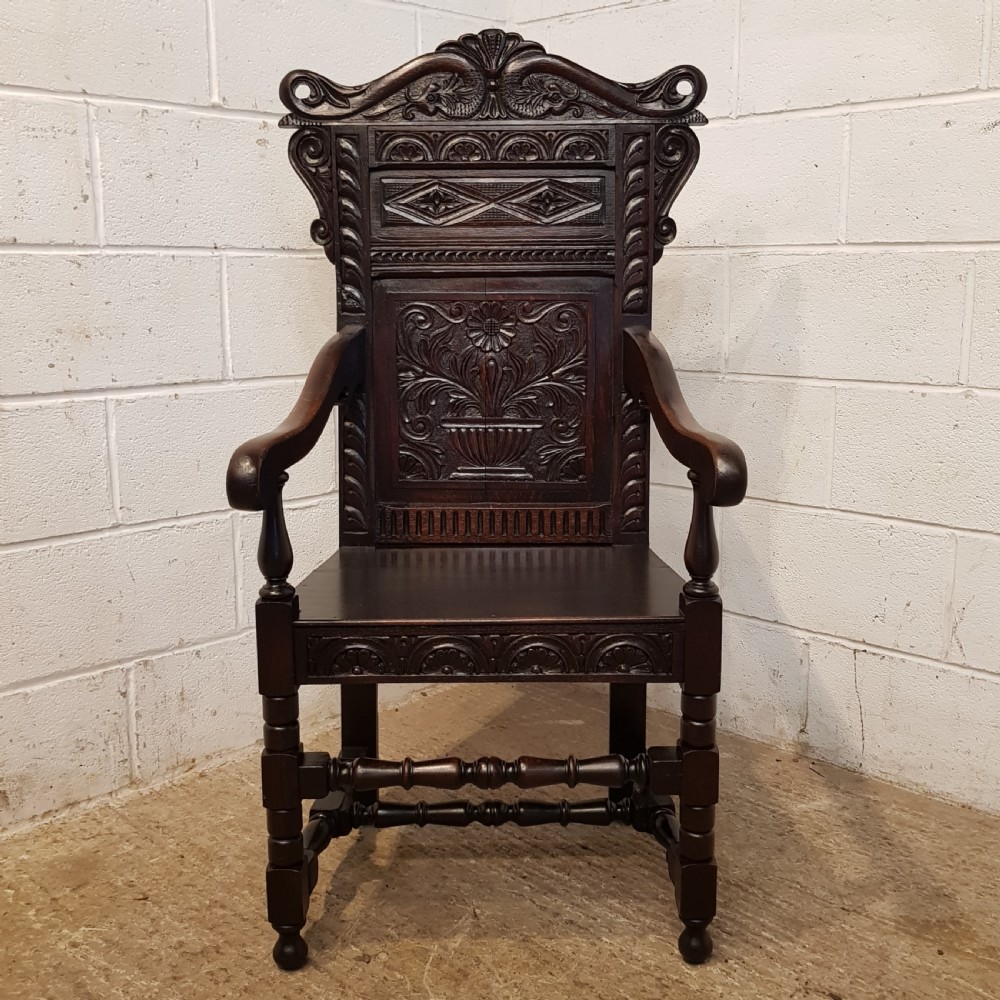 ANTIQUE VICTORIAN CARVED OAK WAINSCOT CHAIR C1860  View VI