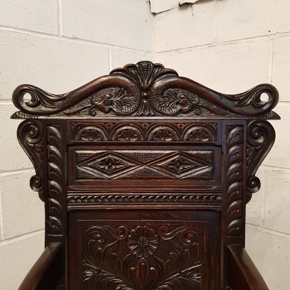 ANTIQUE VICTORIAN CARVED OAK WAINSCOT CHAIR C1860  View VII