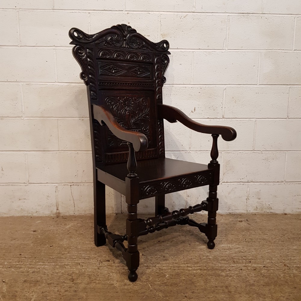 ANTIQUE VICTORIAN CARVED OAK WAINSCOT CHAIR C1860  View VIII