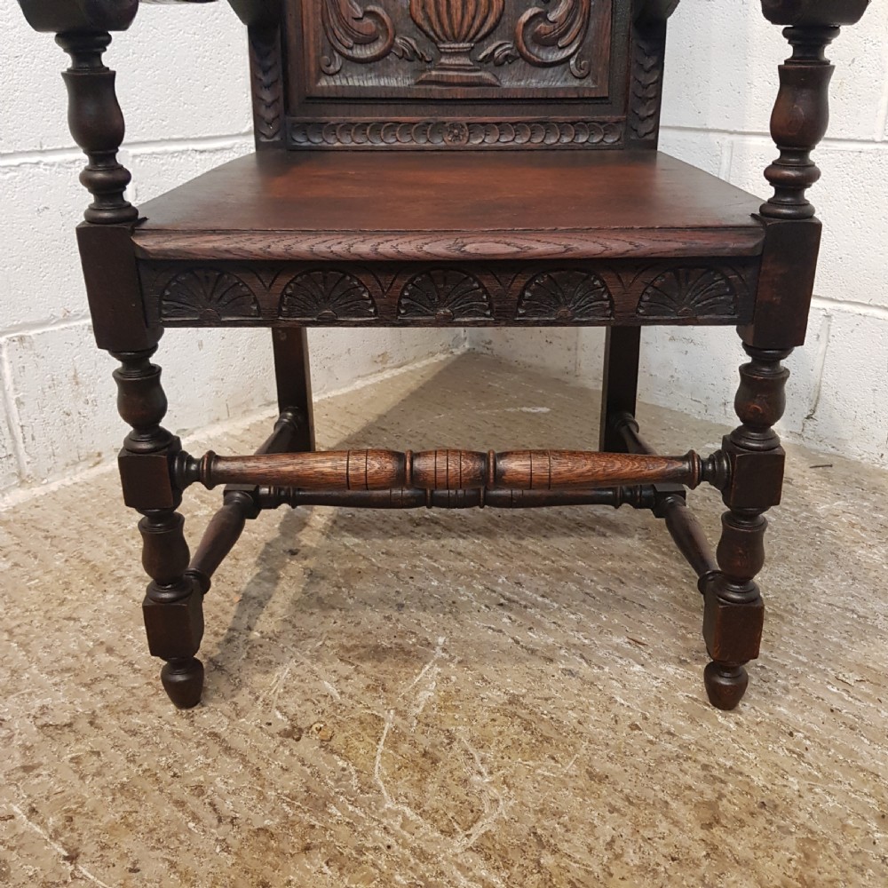 ANTIQUE EARLY VICTORIAN CARVED OAK WAINSCOT  CHAIR C1850 View III