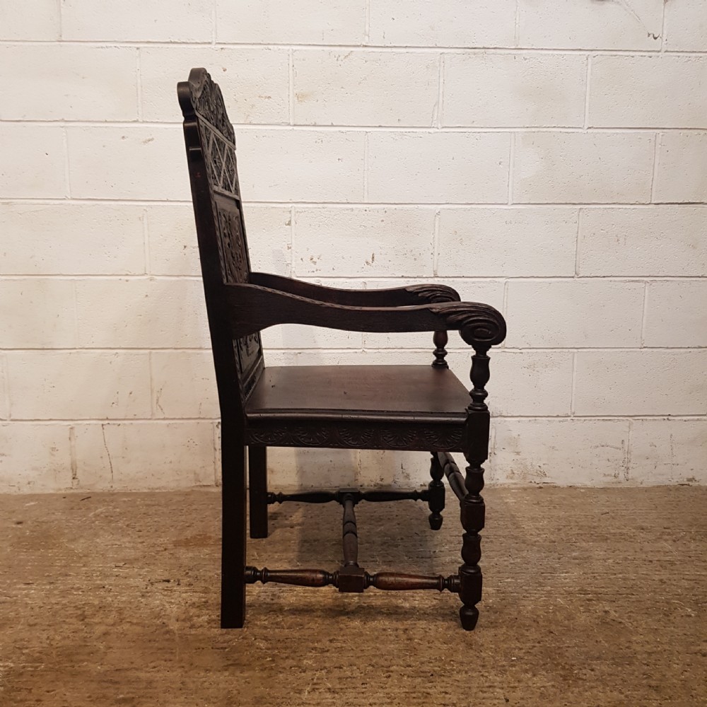 ANTIQUE EARLY VICTORIAN CARVED OAK WAINSCOT  CHAIR C1850 View IV