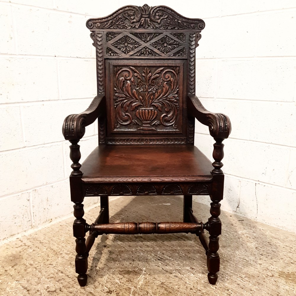 ANTIQUE EARLY VICTORIAN CARVED OAK WAINSCOT  CHAIR C1850 View VI