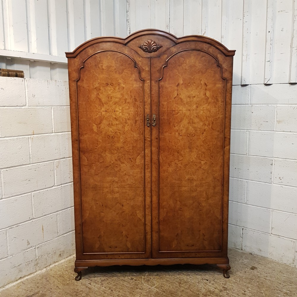 ANTIQUE BURR WALNUT DOUBLE WARDROBE C1920 View VI