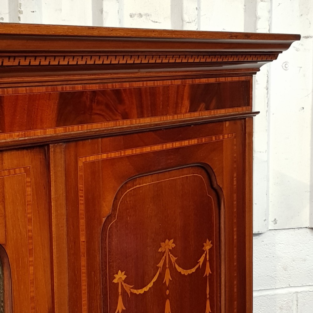 ANTIQUE EDWARDIAN INLAID MAHOGANY TRIPLE WARDROBE C1900 View V