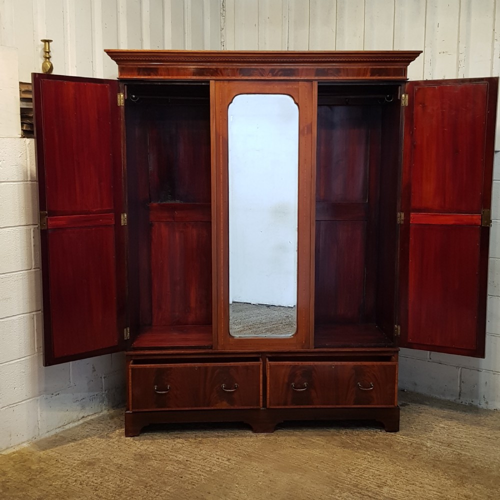 ANTIQUE EDWARDIAN INLAID MAHOGANY TRIPLE WARDROBE C1900 View VI