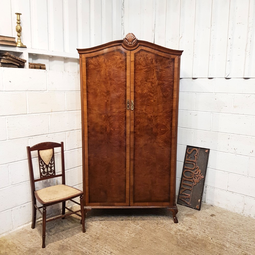 ANTIQUE WARING & GILLOWS  BURR WALNUT QUEEN ANEE FITTED WARDROBE C1920