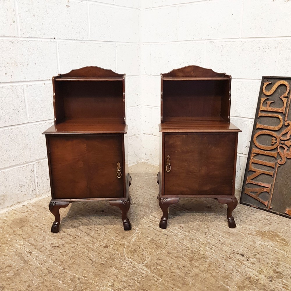 ANTIQUE PAIR WALNUT BEDSIDE CABINETS C1920