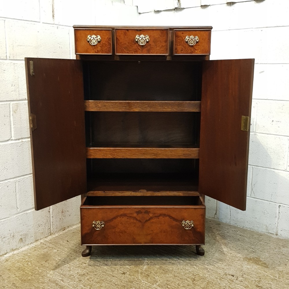 ANTIQUE BURR WALNUT TALL BOY CABINET C1920 View IV