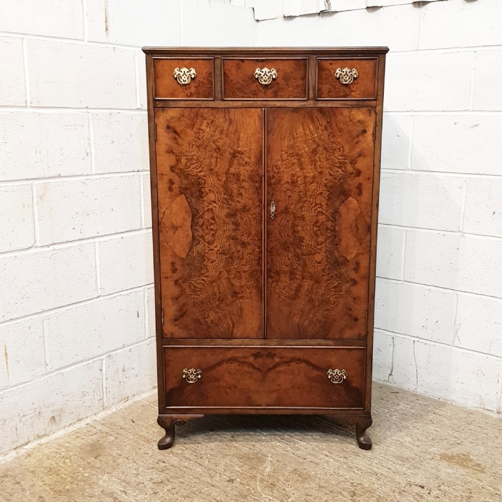 ANTIQUE BURR WALNUT TALL BOY CABINET C1920 View V